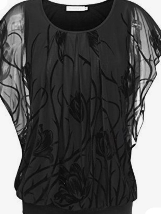 Baishenggt Tops - Black Floral Sheer Overlay Women's Top Size 2x